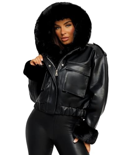 Keeper & Co Hemingford Women's Cropped Hooded Faux Fur Bomber Jacket
