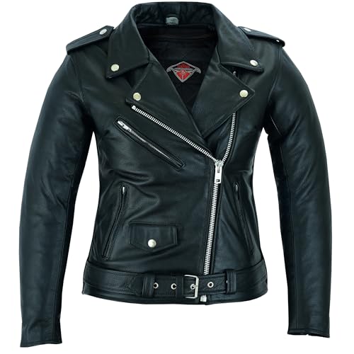Texpeed Women's Motorcycle Leather Armoured Brando Jacket [AAA] | Black: M