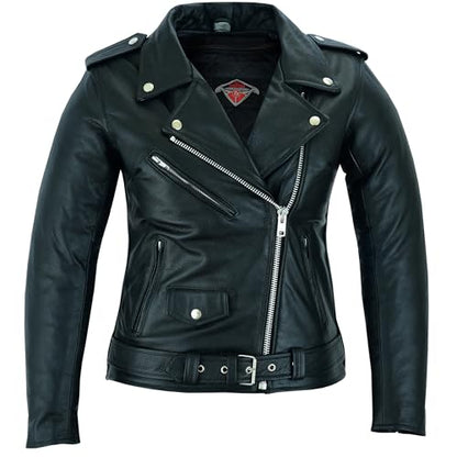 Texpeed Women's Motorcycle Leather Armoured Brando Jacket [AAA] | Black: M