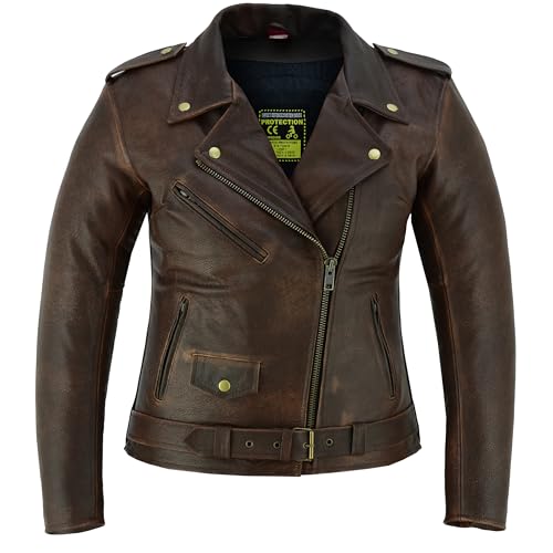 Texpeed Women's Motorcycle Leather Armoured Brando Jacket [AAA] | Black: M