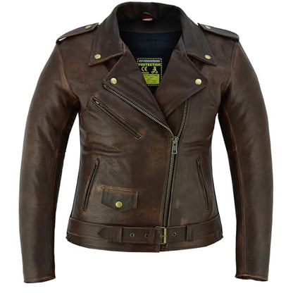 Texpeed Women's Motorcycle Leather Armoured Brando Jacket [AAA] | Black: M