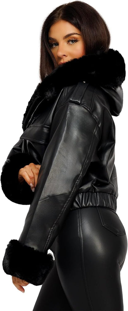 Keeper & Co Hemingford Women's Cropped Hooded Faux Fur Bomber Jacket