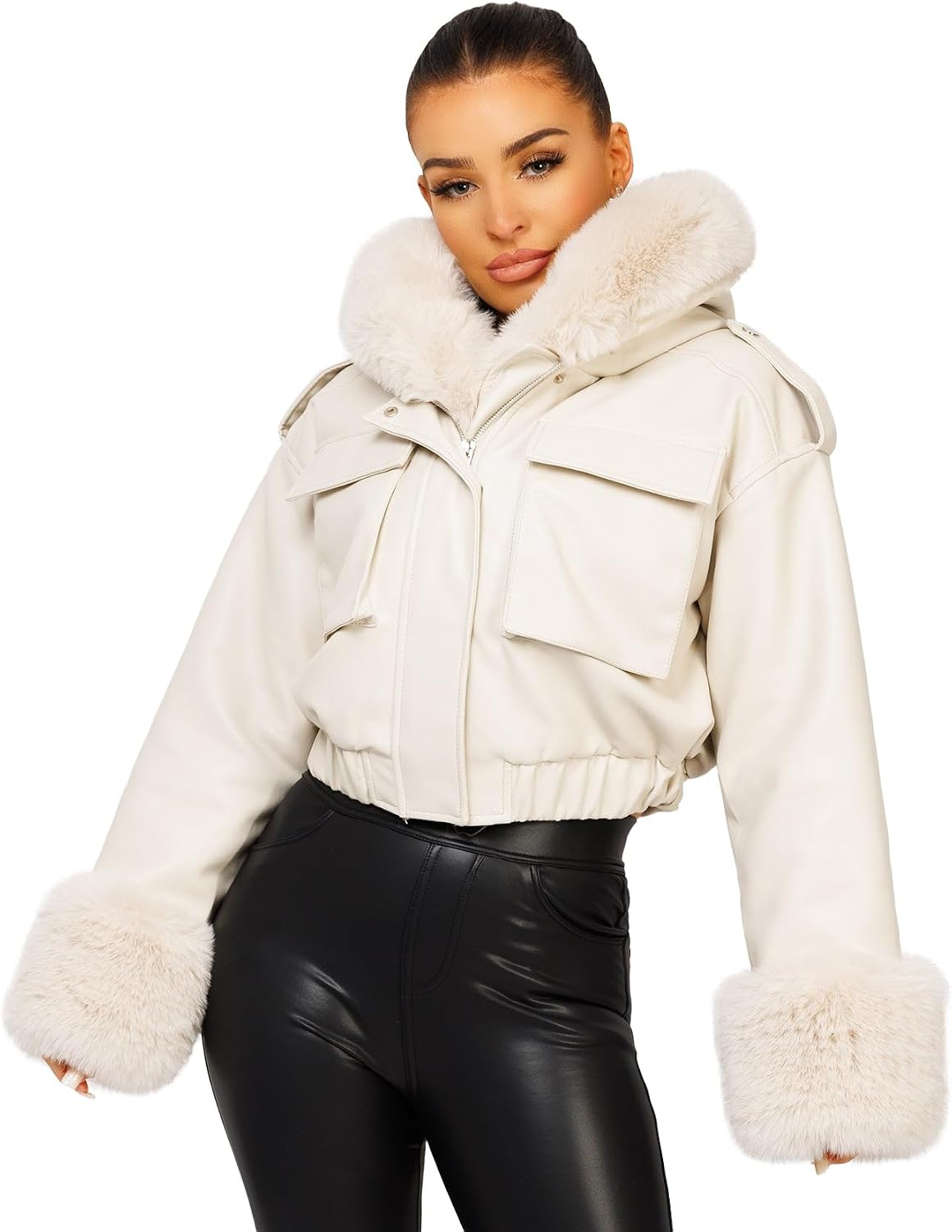 Keeper & Co Hemingford Women's Cropped Hooded Faux Fur Bomber Jacket