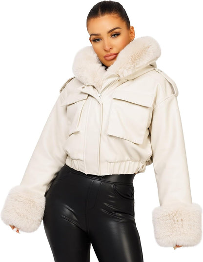 Keeper & Co Hemingford Women's Cropped Hooded Faux Fur Bomber Jacket