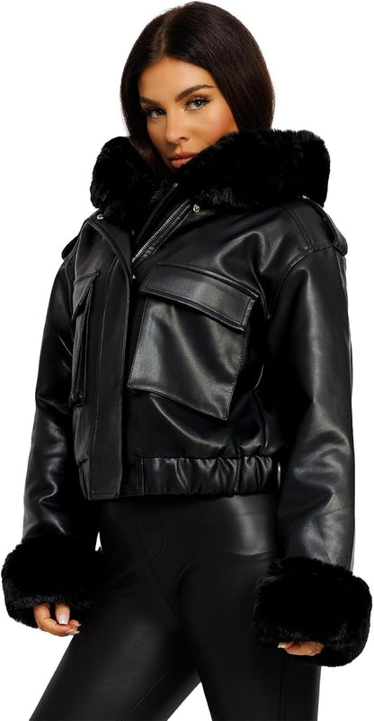 Keeper & Co Hemingford Women's Cropped Hooded Faux Fur Bomber Jacket