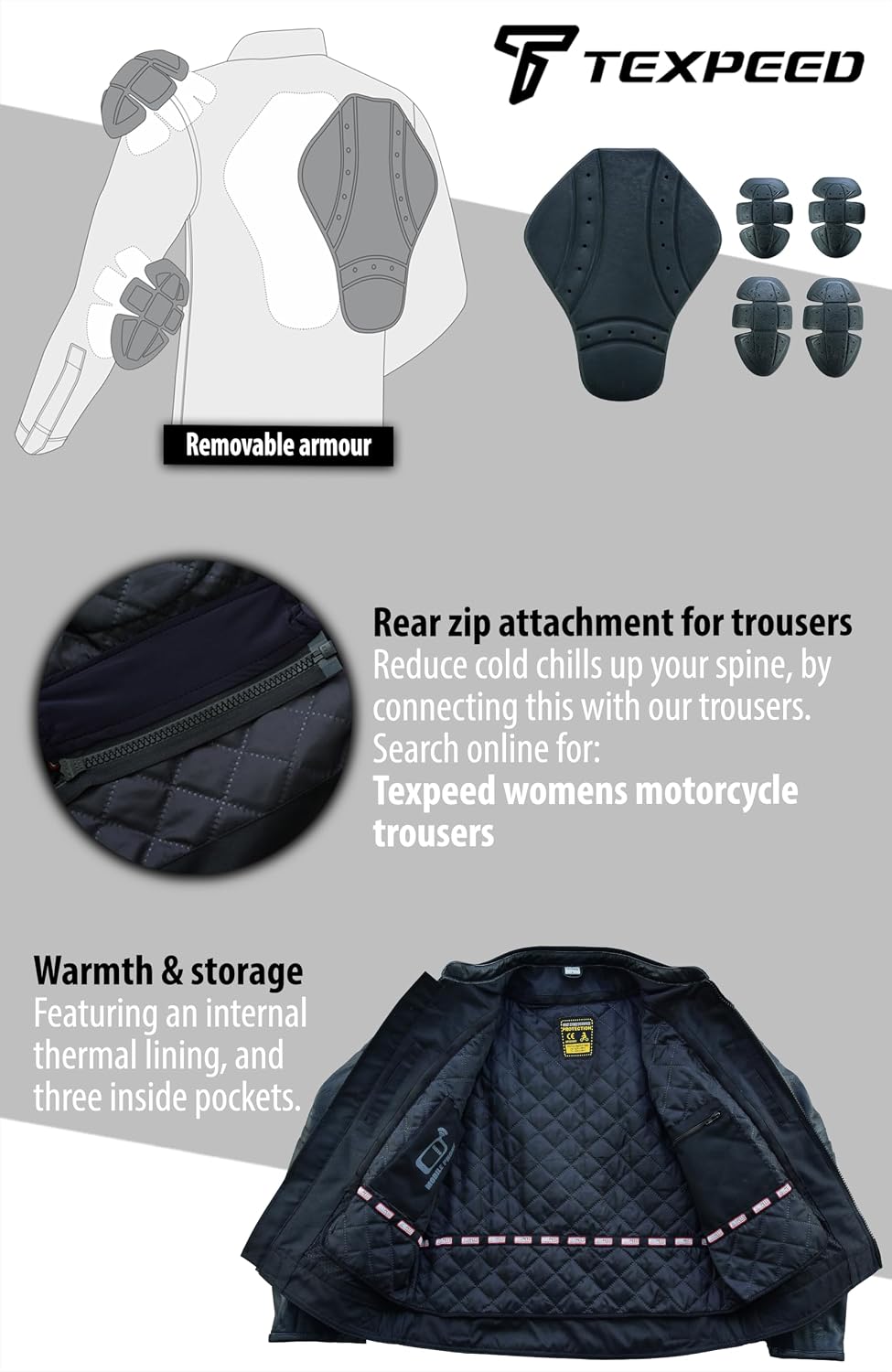 Texpeed Women's Motorcycle Leather Armoured Brando Jacket [AAA] | Black: M