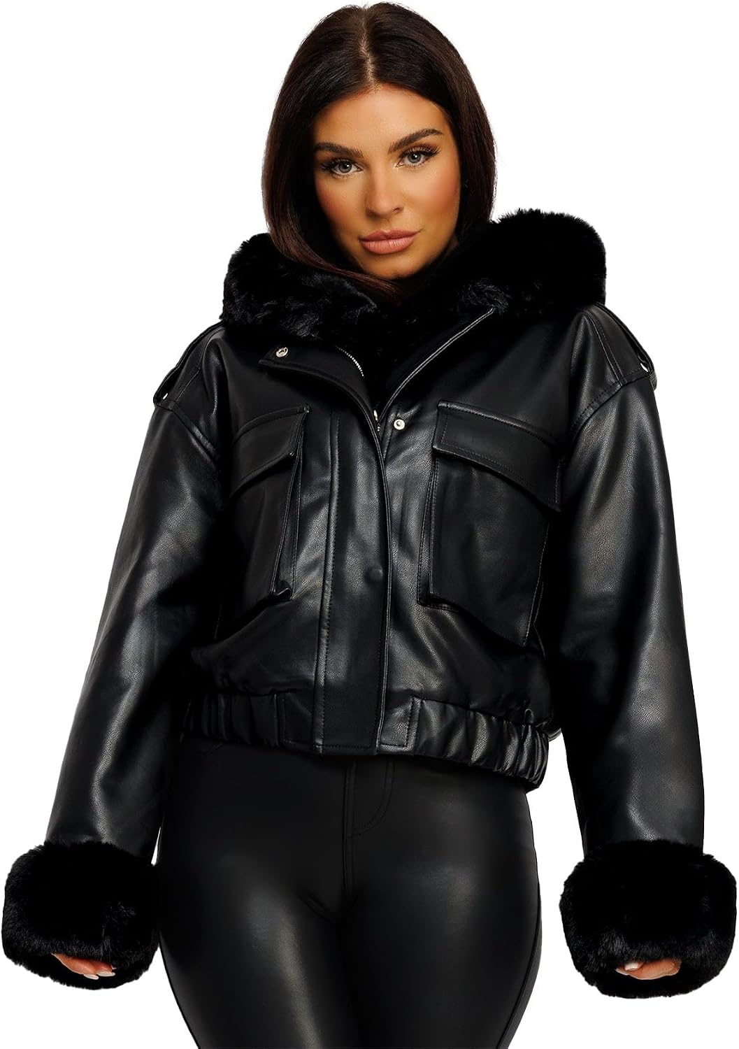 Keeper & Co Hemingford Women's Cropped Hooded Faux Fur Bomber Jacket