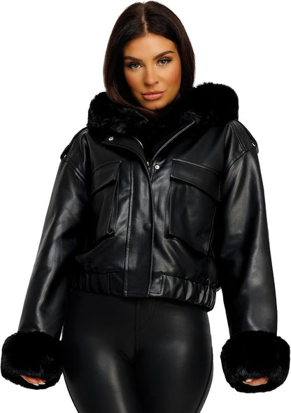 Keeper & Co Hemingford Women's Cropped Hooded Faux Fur Bomber Jacket