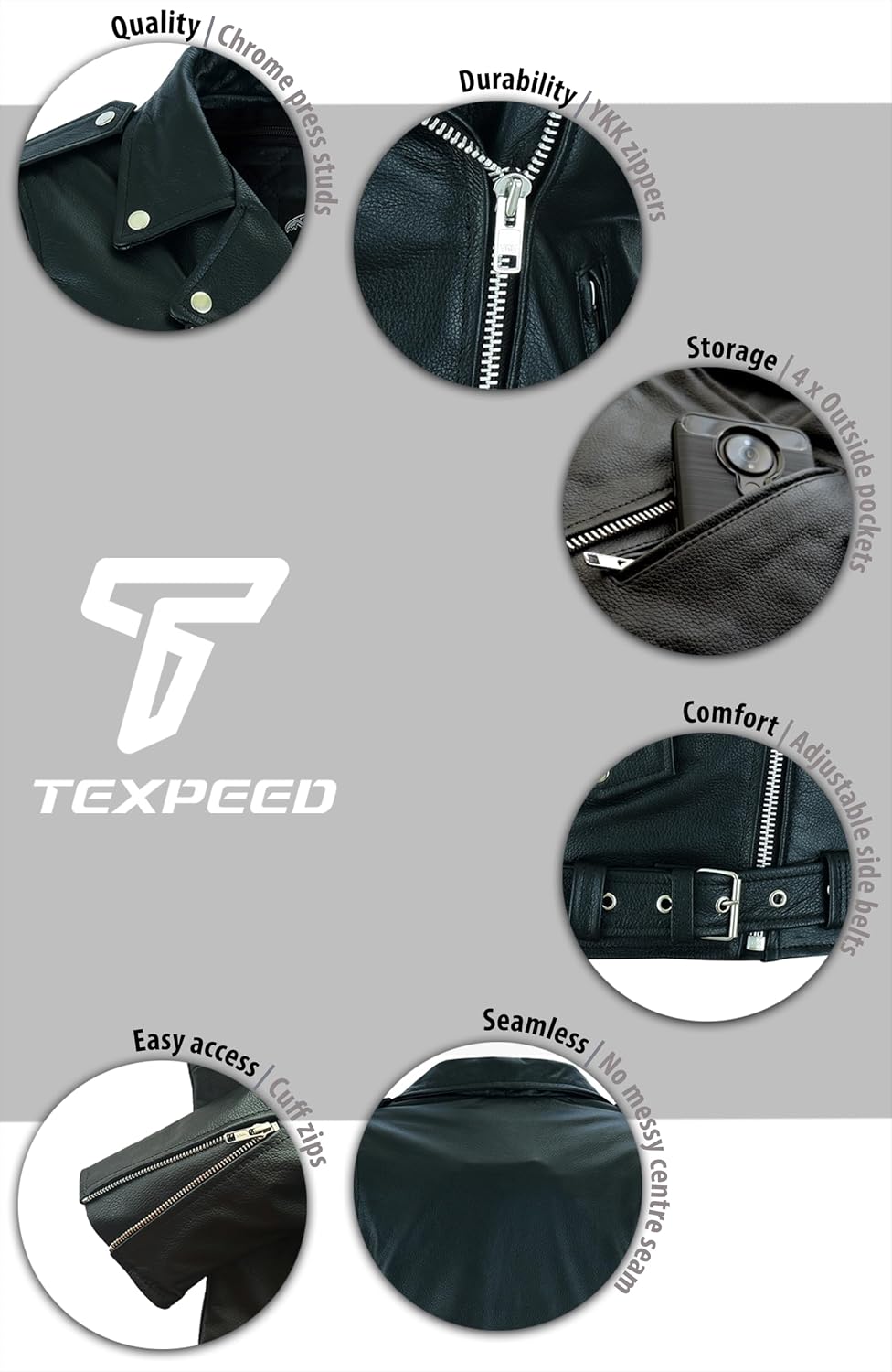 Texpeed Women's Motorcycle Leather Armoured Brando Jacket [AAA] | Black: M