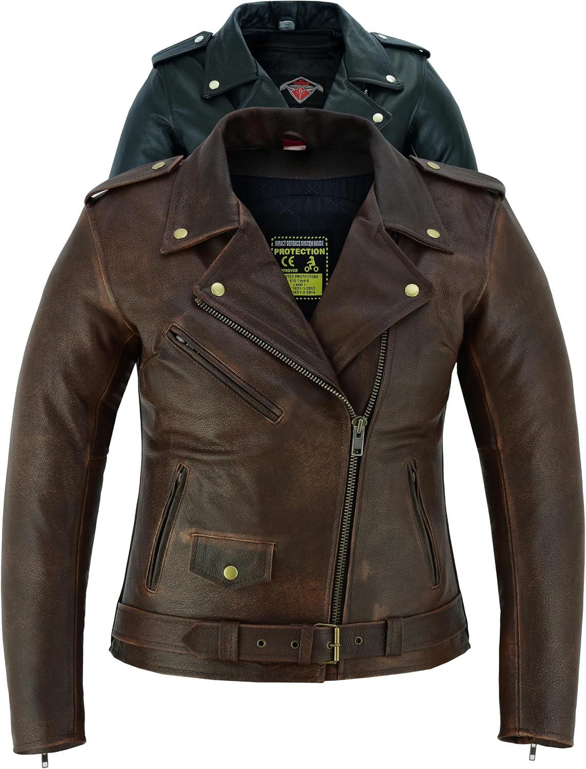 Texpeed Women's Motorcycle Leather Armoured Brando Jacket [AAA] | Black: M