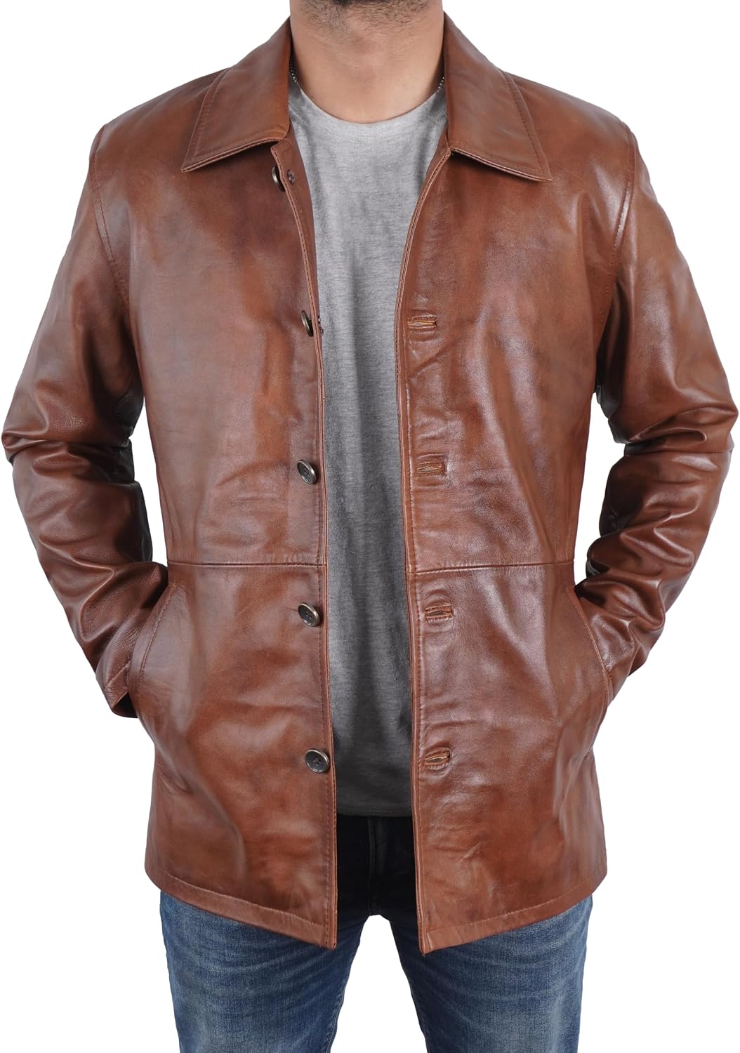 Keeper & Co Hawthorn Men's Genuine Leather Mid-Length Trench Coat