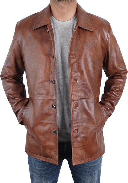 Keeper & Co Hawthorn Men's Genuine Leather Mid-Length Trench Coat