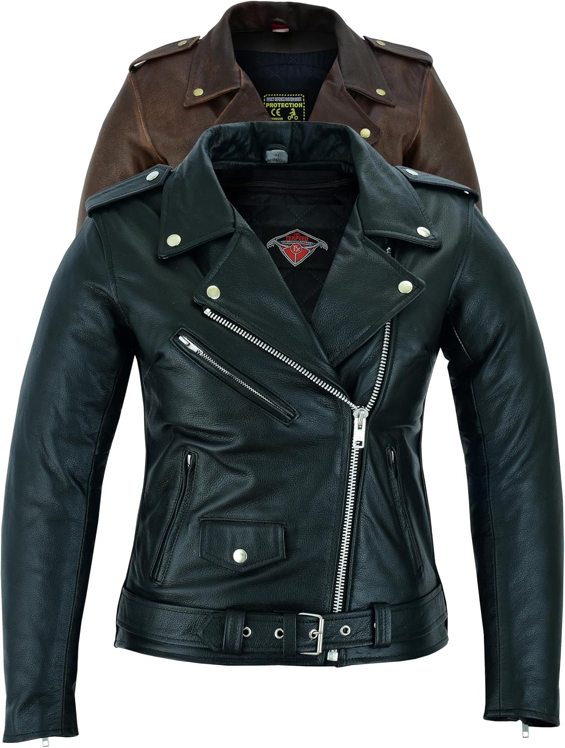 Texpeed Women's Motorcycle Leather Armoured Brando Jacket [AAA] | Black: M