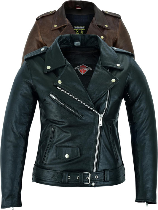Texpeed Women's Motorcycle Leather Armoured Brando Jacket [AAA] | Black: M