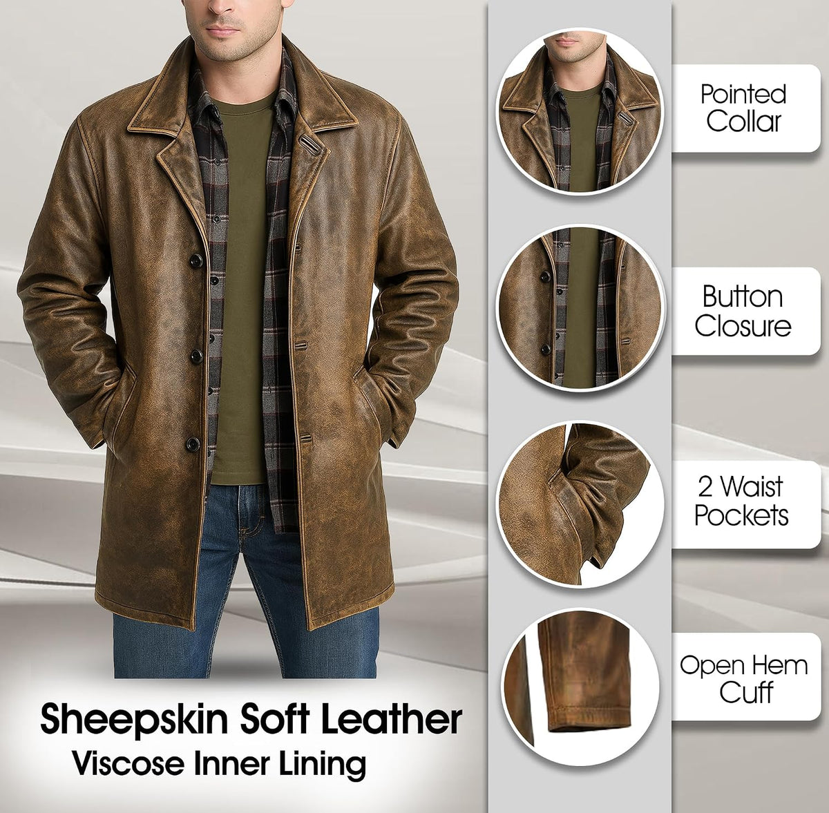 Keeper & Co Hawthorn Men's Genuine Leather Mid-Length Trench Coat