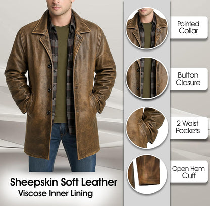 Keeper & Co Hawthorn Men's Genuine Leather Mid-Length Trench Coat
