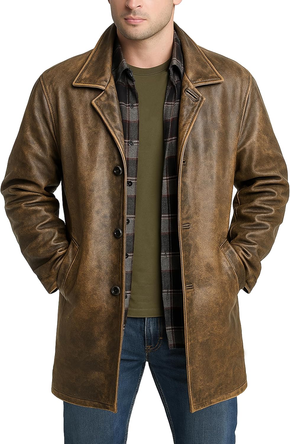 Keeper & Co Hawthorn Men's Genuine Leather Mid-Length Trench Coat