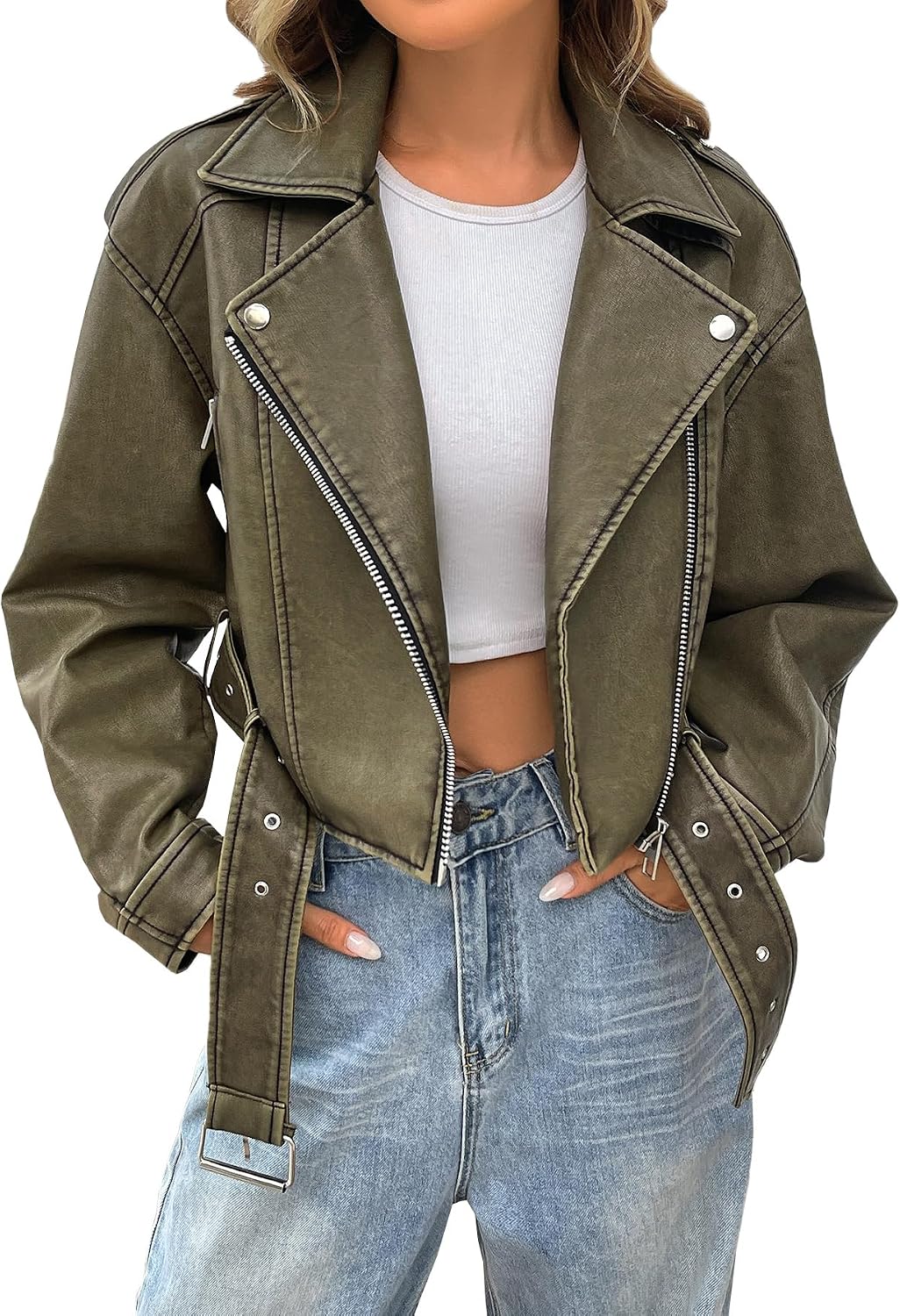 Keeper & Co Gainsborough Women's Cropped Faux Leather Biker Jacket